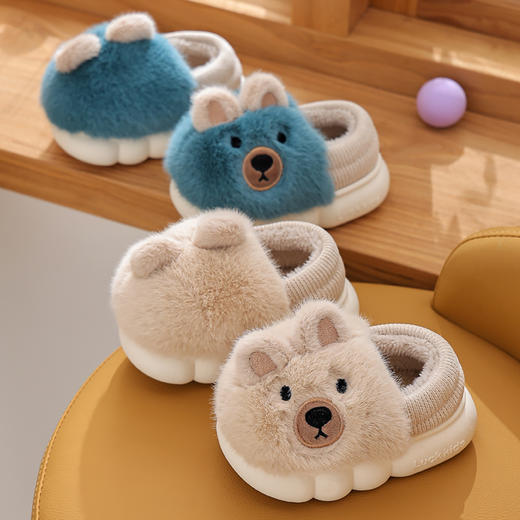 【儿童毛毛防滑包跟棉拖鞋】棉鞋家用室内厚底宝宝男童加绒棉拖鞋冬天 商品图3