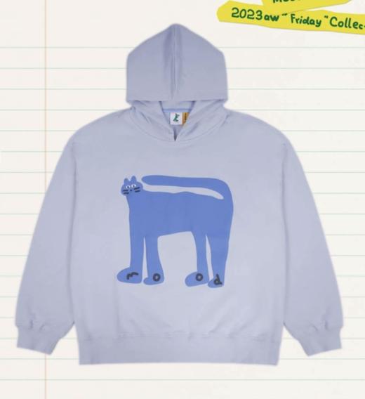 Mood Like Me/MWY2366/翘尾猫咪手绘发泡印花连帽卫衣 商品图0