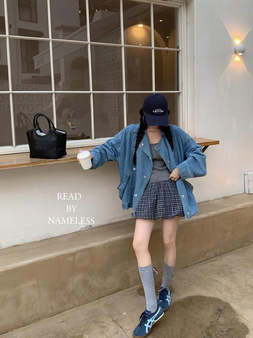 Read Nameless /秋天最后一件宽松休闲牛仔外套+深蓝格子花苞裙裤 2024/9/14 商品图8