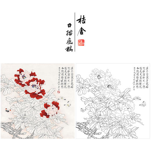 周彦生花鸟工笔画白描底稿《蝴蝶牡丹》临摹勾线高清打印稿A658 商品图0