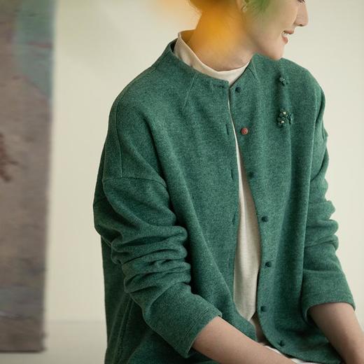 牧衣游原创 净色棉混纺外套女秋季新款立领文艺百搭宽松开衫 游镜 商品图0