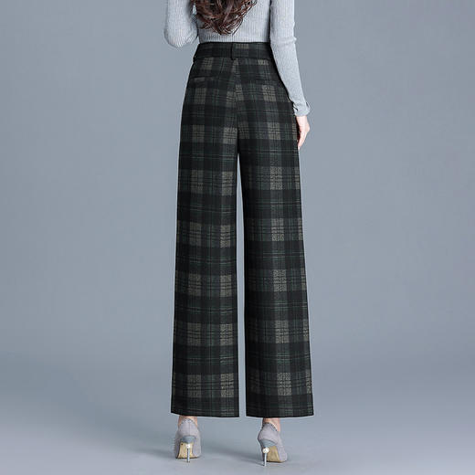毛呢格纹裤休闲裤，时尚直筒裤长款女裤QYM- AZR-7017-Y 商品图2