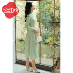 上海逸红颜风雨竹 2025年秋季新款连衣裙女针织小香风刺绣竹
