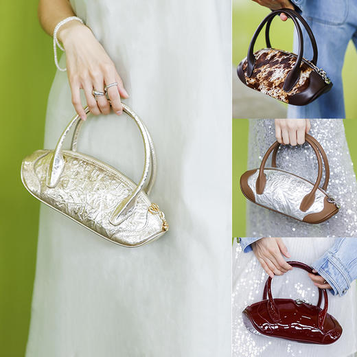 马君妍同款lost in echo趣味饺子型银色真皮高级保龄球斜挎手提包 商品图5