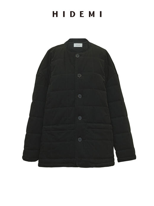 HIDEMI 【辛芷蕾同款】极简立领灯芯绒拼接绗缝菱格纹夹棉保暖棉服 黑色/酒红色 马甲背心/长袖外套 商品图11