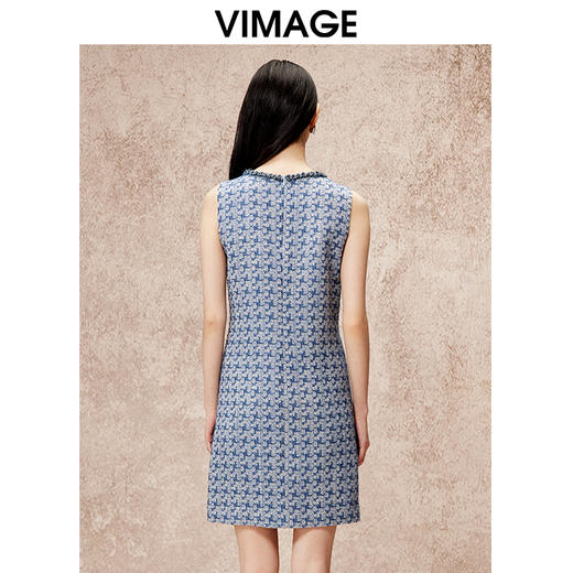VIMAGE纬漫纪秋季新款气质V领显瘦小香风高级千金感无袖连衣裙V2207822 商品图4