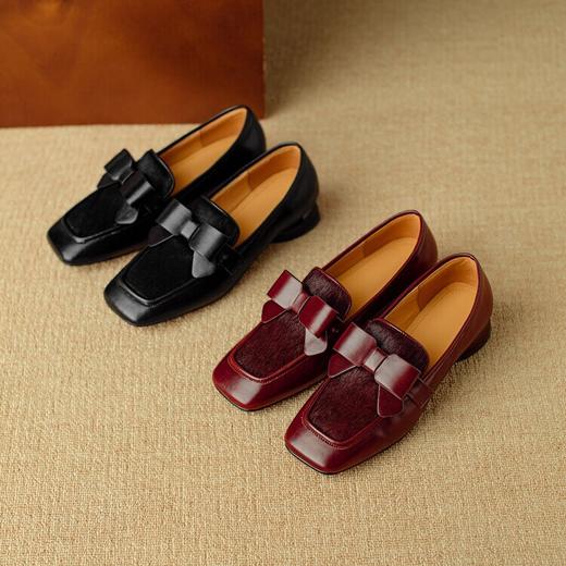 【预售5天】时尚方头中粗跟单鞋，蝴蝶结英伦风乐福鞋休闲小皮鞋NJMK&K1155 商品图3