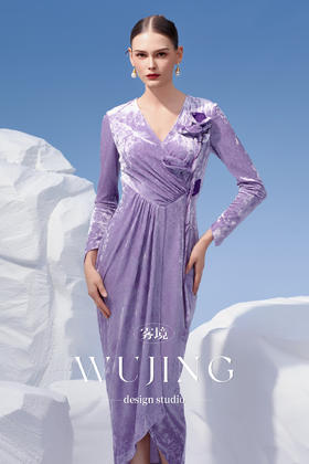 4202070 淡紫静怡 进口钻石绒连衣裙 雾境