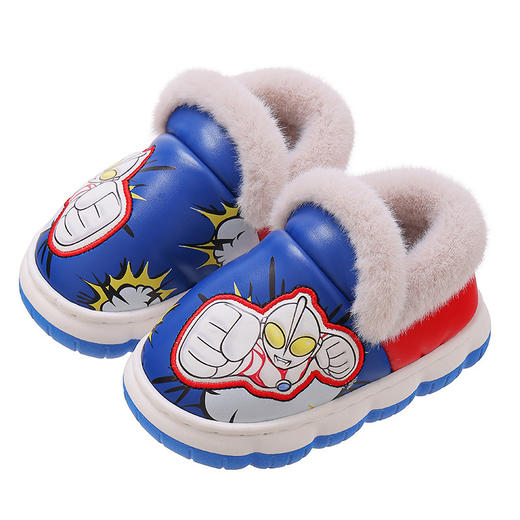 【奥特曼包跟保暖毛毛棉拖鞋】冬季男童PU防水厚底防滑儿童居家棉鞋 商品图4
