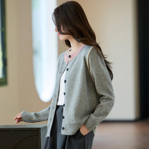 CC-J865秋装新款时髦插肩袖显瘦针织开衫休闲短款拼色小个子上衣女厚 商品图3