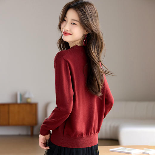 CC-J417秋冬薄款羊毛短款撞色拼接2024新款红色毛衣v领假两件针织衫外套 商品图1