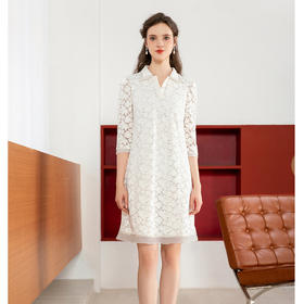 司歌蕾丝宽松连衣裙中袖翻领休闲A901243y