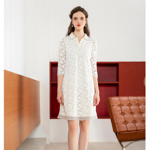 司歌蕾丝宽松连衣裙中袖翻领休闲A901243y 商品图0