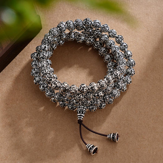 子佩集S990银真言手串【LZZY5】纯银仿古8mm黑手链2409 商品图1