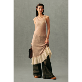 GOODBAI 手写logo刺绣拼接圆领背心式连衣裙