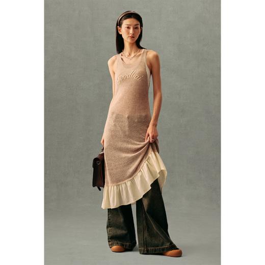 GOODBAI 手写logo刺绣拼接圆领背心式连衣裙 商品图0