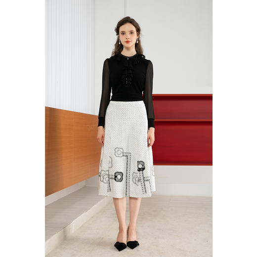 司歌弹力醋酸上衣套头荷叶蕾丝长袖T901244X 商品图1