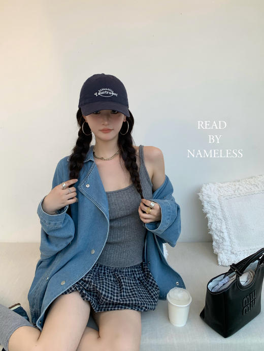 Read Nameless /秋天最后一件宽松休闲牛仔外套+深蓝格子花苞裙裤 2024/9/14 商品图4