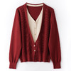 CC-J417秋冬薄款羊毛短款撞色拼接2024新款红色毛衣v领假两件针织衫外套 商品缩略图4