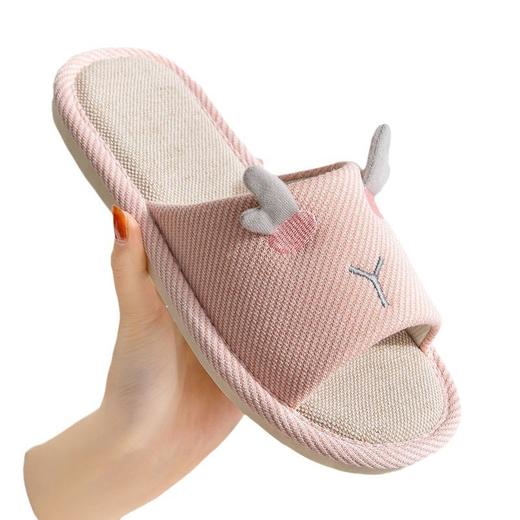 【可爱小鹿静音无声亚麻拖鞋】女夏木地板防滑布底拖鞋居家用室内情侣春秋四季 商品图4