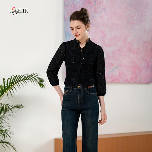 司歌蕾丝花卉镂空立领盘扣外套中袖B901262y 商品图1