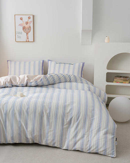 多喜爱 好朋友系列 高密全棉卡通数码印花三/四件套 粉色蝴蝶结/平行灰蓝 商品图5