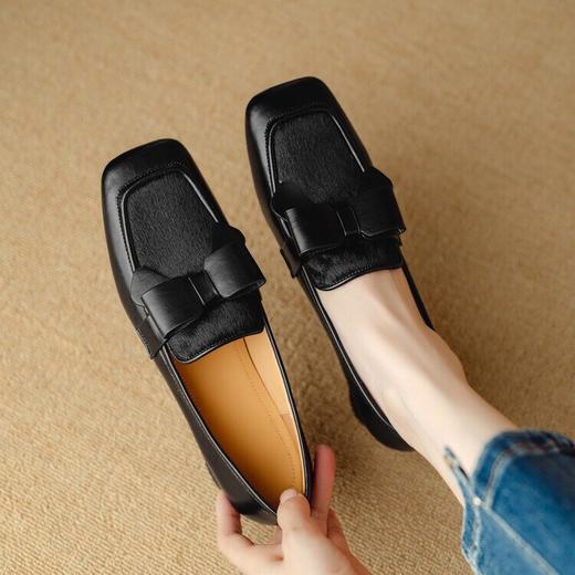 【预售5天】时尚方头中粗跟单鞋，蝴蝶结英伦风乐福鞋休闲小皮鞋NJMK&K1155 商品图5