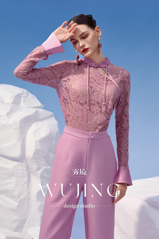 4202072 烟花粉黛 进口股线蕾丝上衣 雾境 商品图0