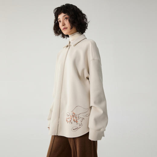 谜底大廓形衬衫长袖女2024冬新品BF风宽松后背印花衬衣244MC1664 商品图1