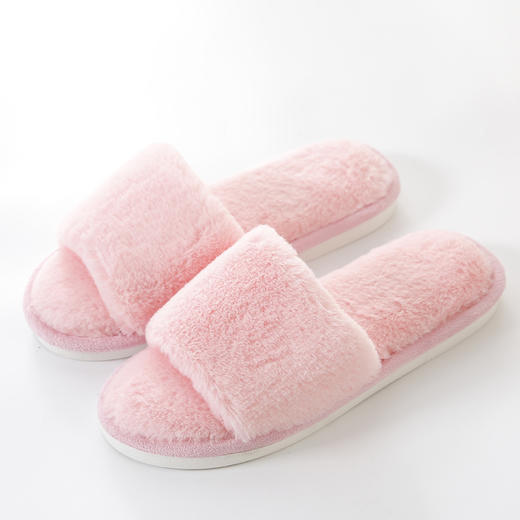 【舒适简约仿兔毛棉拖鞋】秋冬季长毛绒居家居木地板防滑一字平板月子毛毛拖鞋 商品图4