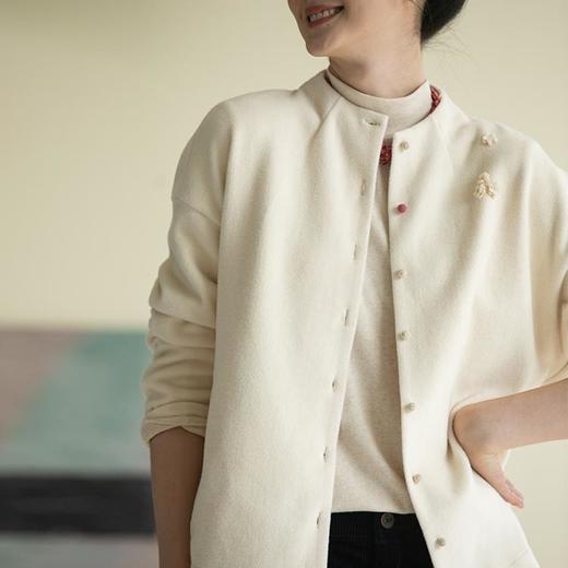 牧衣游原创 净色棉混纺外套女秋季新款立领文艺百搭宽松开衫 游镜 商品图3