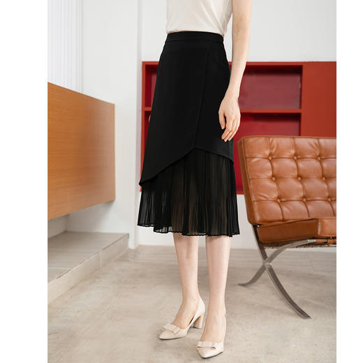 司歌拼接网纱鱼尾半身裙职业修身C901084X 商品图0