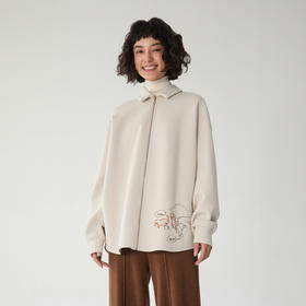 谜底大廓形衬衫长袖女2024冬新品BF风宽松后背印花衬衣244MC1664