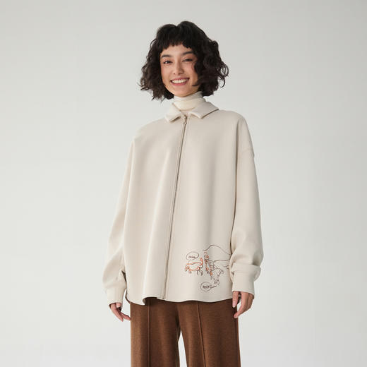 谜底大廓形衬衫长袖女2024冬新品BF风宽松后背印花衬衣244MC1664 商品图0