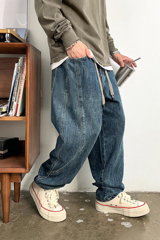 徐太浪秋季美式潮牌直筒牛仔裤男时尚宽松哈伦裤百搭休闲阔腿裤子 商品图4