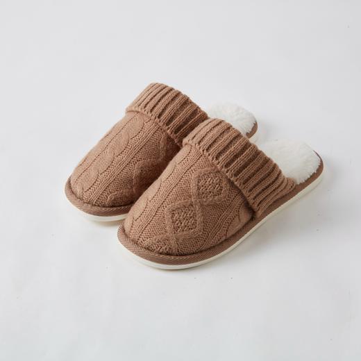 编织毛线拖鞋 粉色/绿色/驼色/深灰色 商品图2