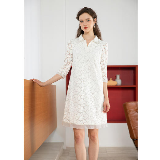 司歌蕾丝宽松连衣裙中袖翻领休闲A901243y 商品图2
