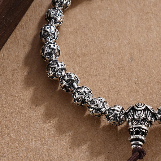 子佩集S990银【六字真言】手串【HC31101】纯银仿古6mm黑手链2409 商品图4