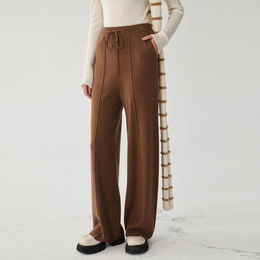 谜底柔暖毛织长裤女2024冬季新品慵懒风休闲高级阔腿裤244MZ1850 商品图1