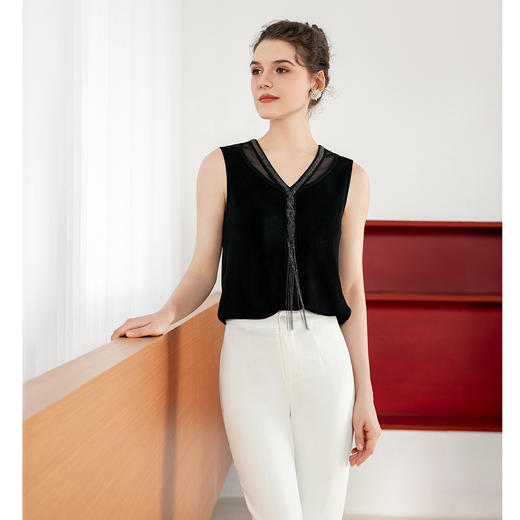 司歌醋酸V领背心知性百搭弹力修身针织T901085X 商品图1