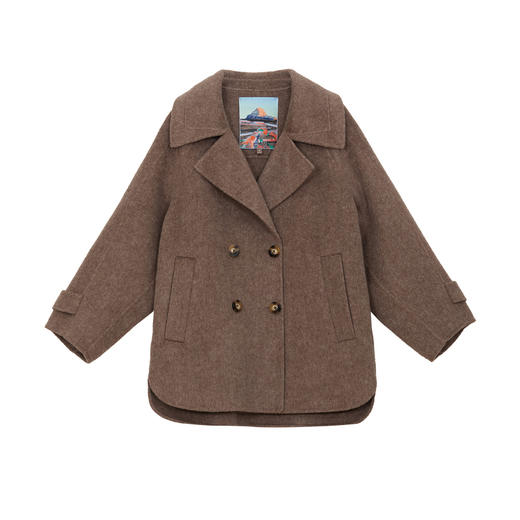 谜底毛呢大衣女士2024冬季新品通勤翻领双排扣呢子外套244MD1485 商品图4