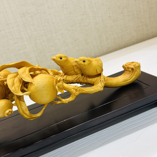 多子多福（喜鹊石榴）如意°黄杨木摆件(不含底座) 商品图1