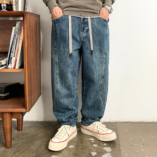 徐太浪秋季美式潮牌直筒牛仔裤男时尚宽松哈伦裤百搭休闲阔腿裤子 商品图1