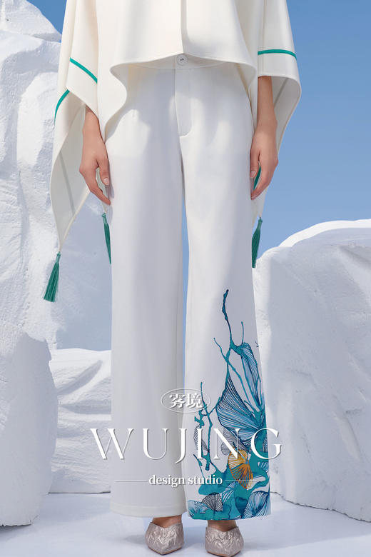 4202098 浑金白玉 加密水晶西装斜纹料裤子 雾境 商品图0