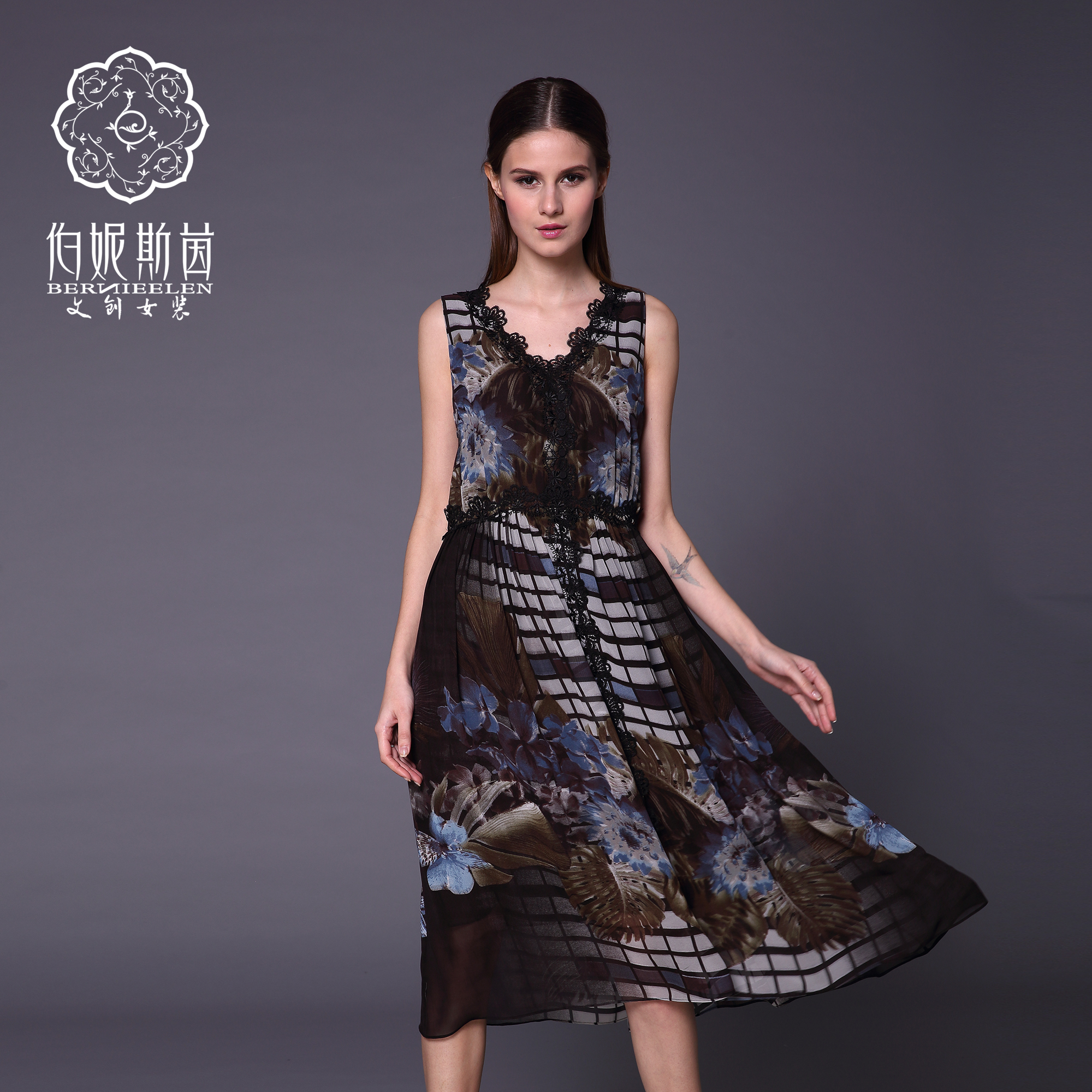 【伯妮斯茵】162S180--黑色连衣裙--麦田与太阳--《生命之美-梵高的花园》