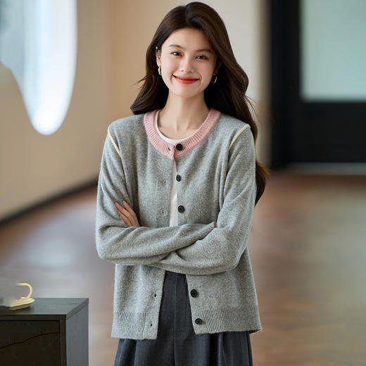 CC-J865秋装新款时髦插肩袖显瘦针织开衫休闲短款拼色小个子上衣女厚 商品图1