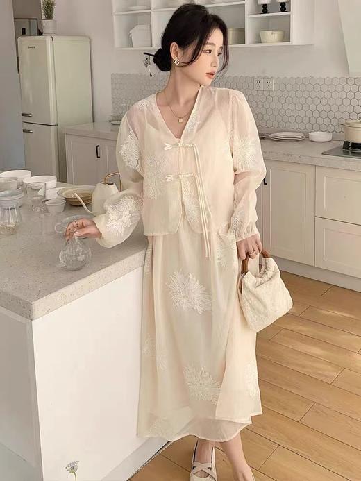 中秋大力度清仓~（不支持退）（套装）25081新中式国风高级感法式复古吊带裙子套装-喜出 商品图0