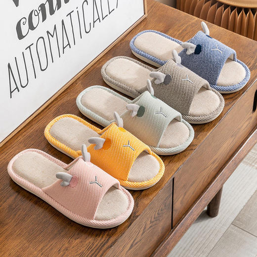 【可爱小鹿静音无声亚麻拖鞋】女夏木地板防滑布底拖鞋居家用室内情侣春秋四季 商品图2