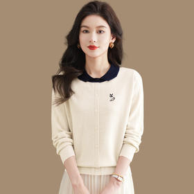 娃娃领短款毛衣，减龄百搭宽松配裙子打底上衣CC-27-24135