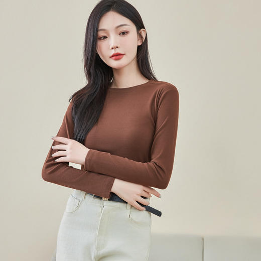 【玫瑰精华养肤衣】2024款莫代尔打底衫女内搭秋冬圆领修身长袖女士保暖上衣高弹显瘦 商品图3